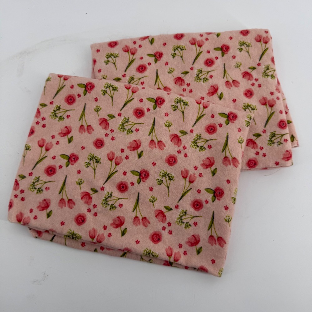 Parents Choice Pink Floral Cotton Flannel Receiving Blankets Set (2) Tulips Rose